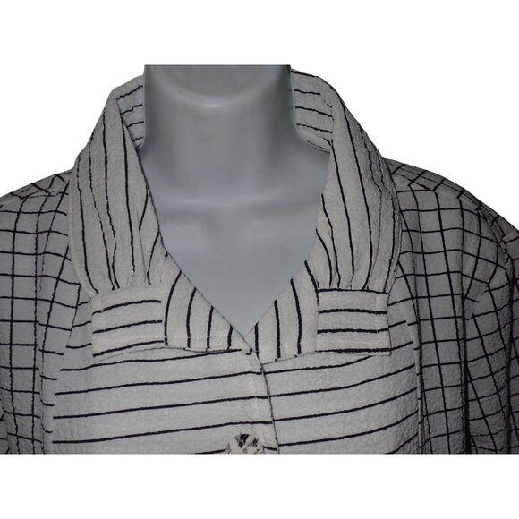 Shana Tunic M‎ Crinkle Textured Abstract Grid Print 3/4 Sleeve Artsy Top Women - Picture 5 of 7